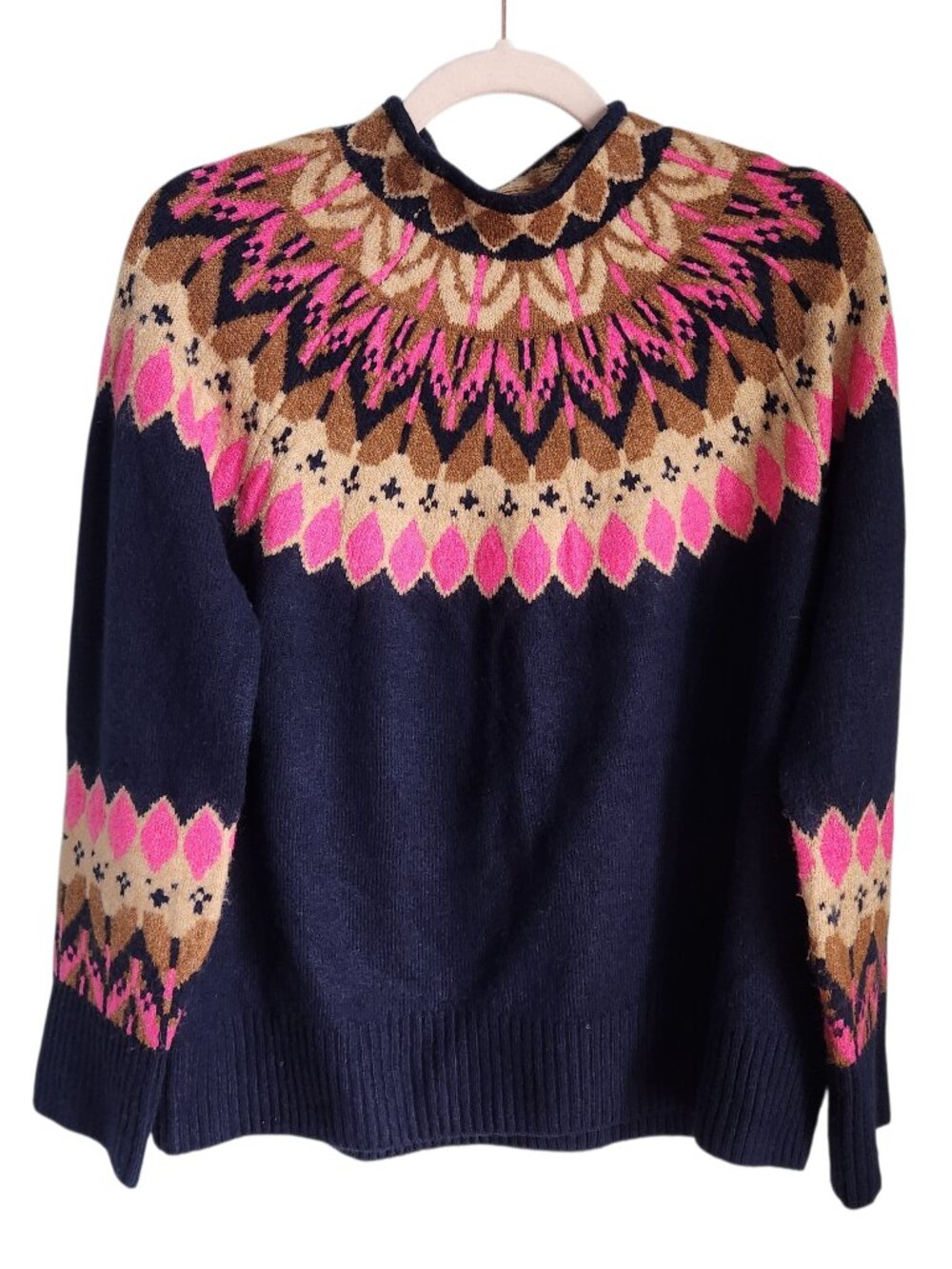 Talbots Sweater Women's Small Navy Blue Multi Pure Cashmere Fair Isle Yoke